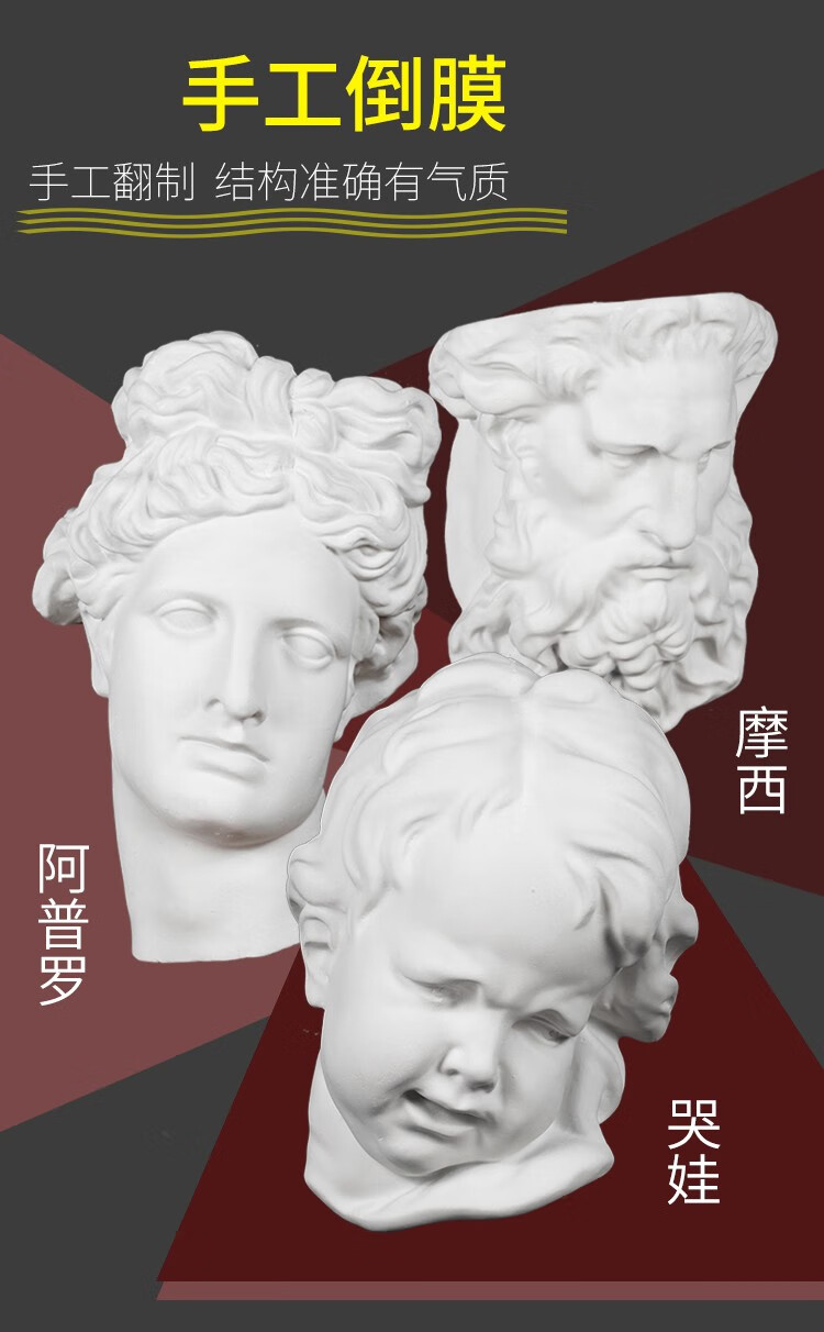 石膏像挂面美术素描像石膏头像切面半面家庭办公室画室装饰挂件金辉腾
