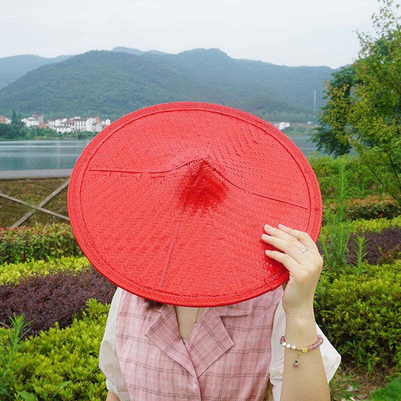 通用傣族舞蹈斗笠草帽大人舞台表演道具广场儿童演出竹编红色花腰帽子