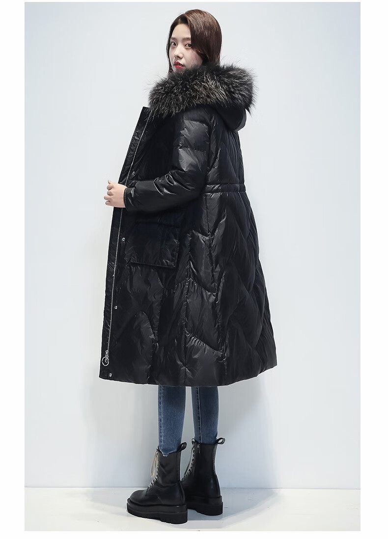 雅鹿羽绒服女中长款时尚过膝貉子真毛领冬季新品保暖外套女ht米白xl