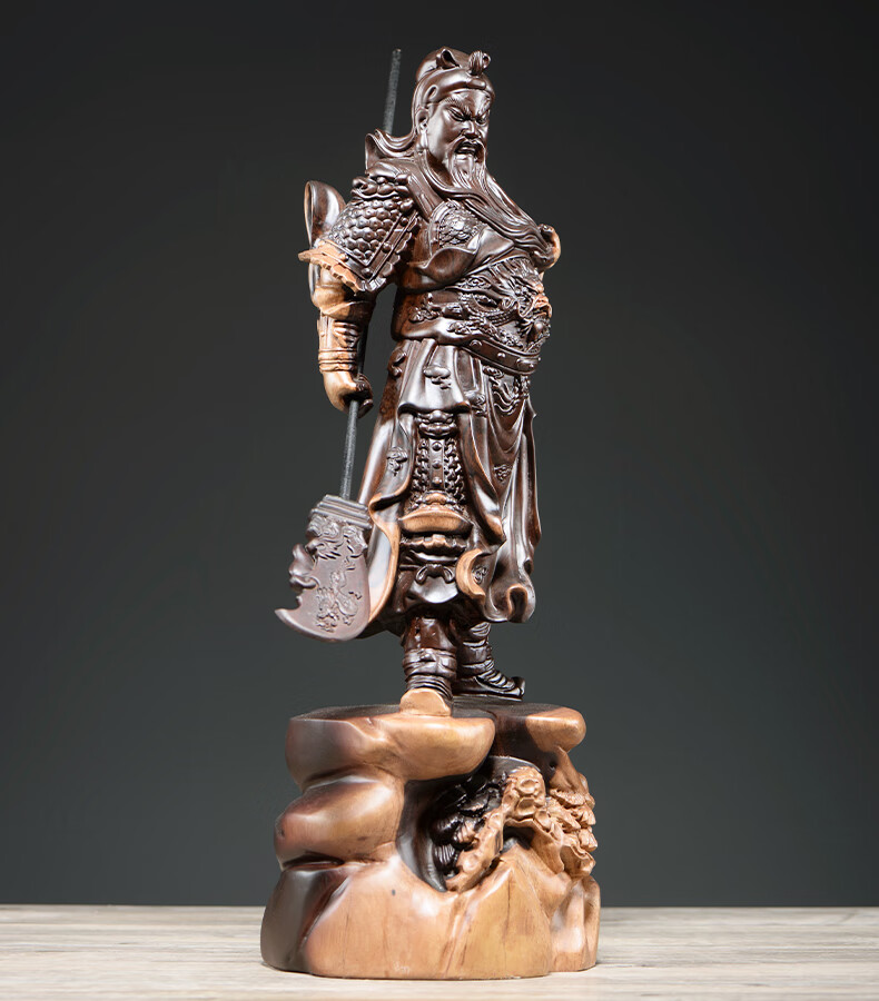 刺史关公木雕摆件实木质武财神关公像关羽关二爷神像供奉家用黑檀关公