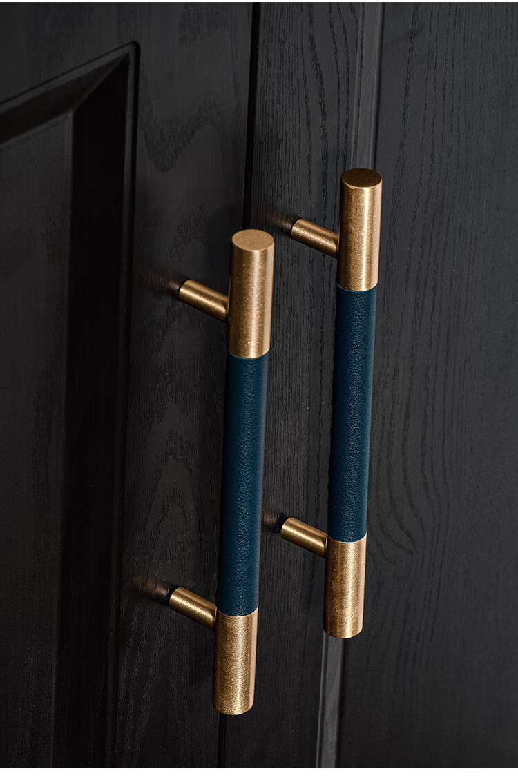 原创设计黄铜拉手柜门北欧简约羊皮真皮柜子抽屉纯铜轻奢衣柜把手淡粉