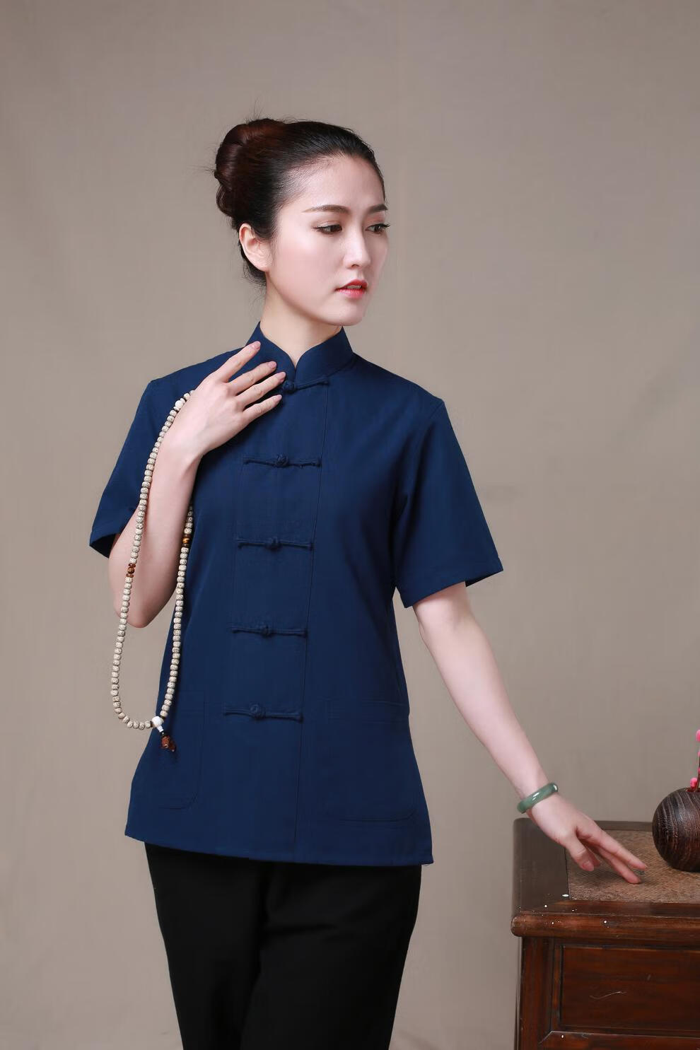 中医养生馆艾灸技师服男新款秋理疗馆推拿按摩工作服棉短袖上衣夏 男