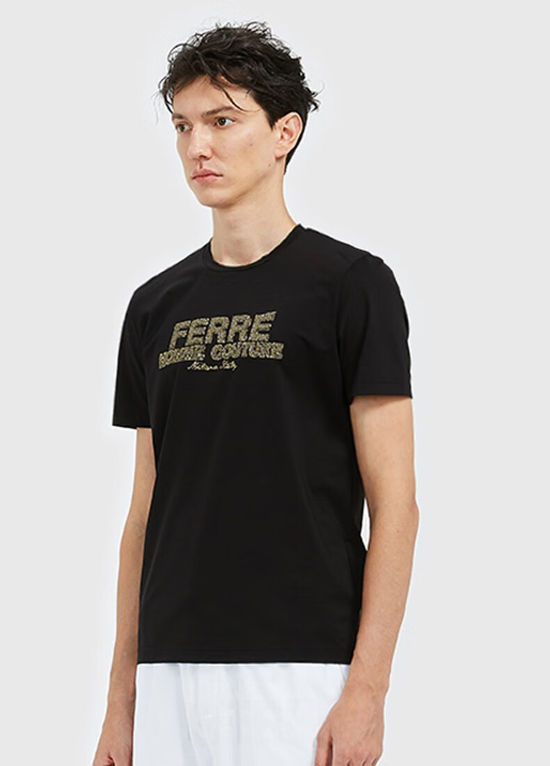ferre费雷奢侈品大牌男装短袖t恤男新款时尚圆领贴钻圆领t恤上衣夏季