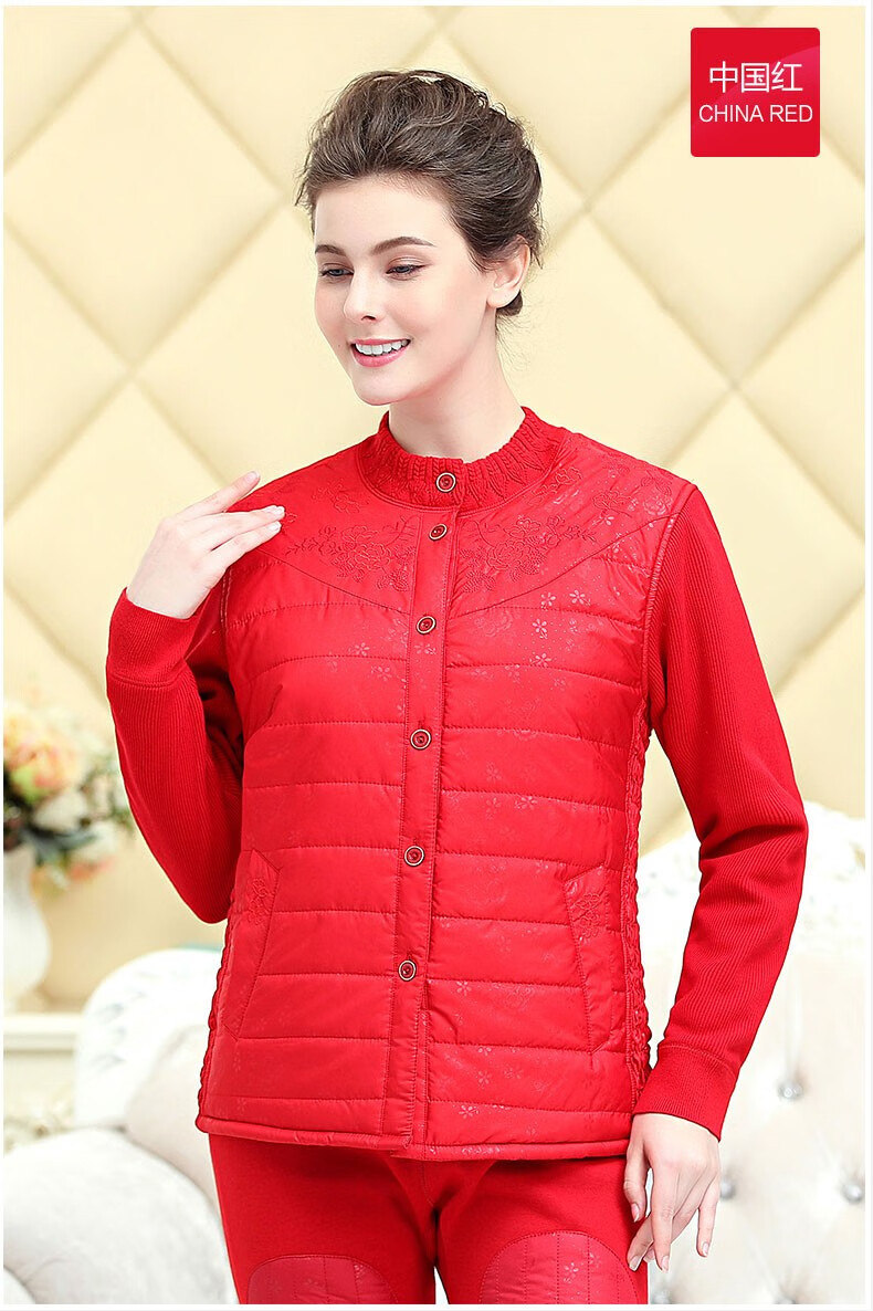 中老年保暖内衣加厚加绒女男士加肥加大码冬季老年人高领开衫套装