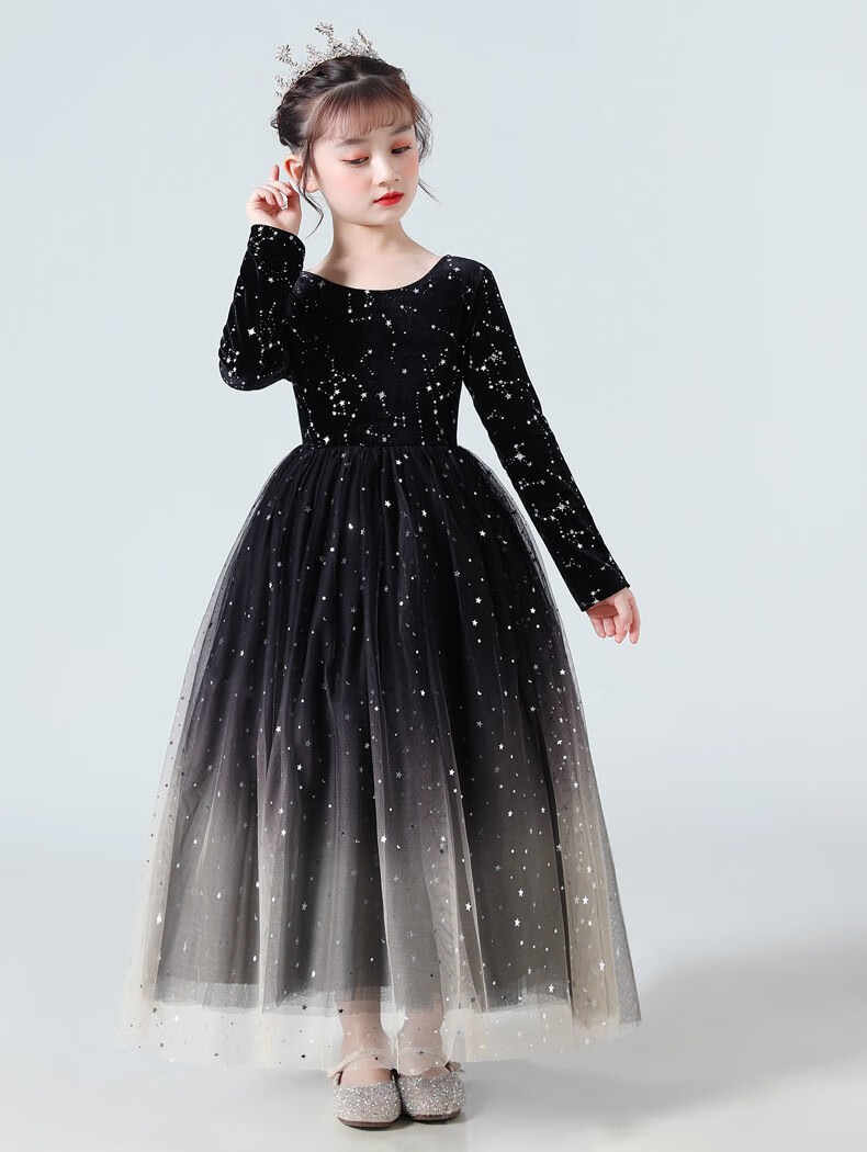 佟趣白纱裙女童钢琴演出服表演服装儿童婚纱礼服裙晚礼服花童主持人