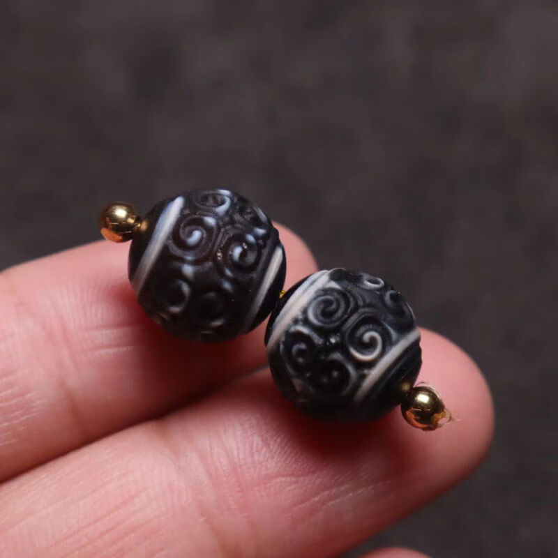 尚多芙专柜西藏天珠雕刻回纹珠顶腰珠背云隔珠108菩提手串diy文玩配饰