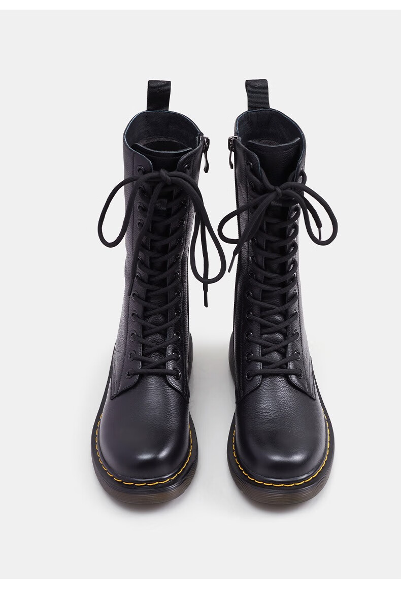 色非新款帅气12孔马丁靴女秋冬季复古百搭中筒靴瘦瘦靴d107j黑色37