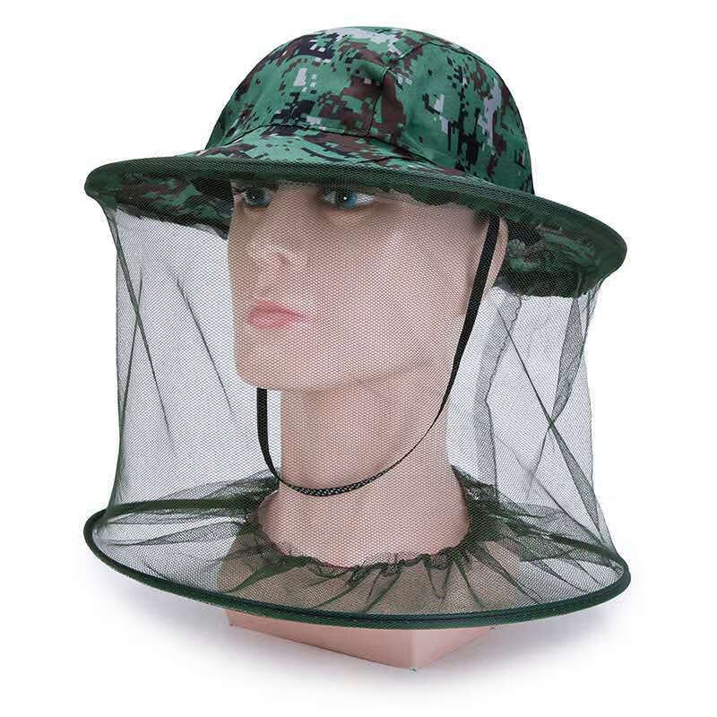 碧冰防蚊虫帽子养蜂人采蜜防蜂帽纱网遮阳帽工作护脸防尘帽子 绿