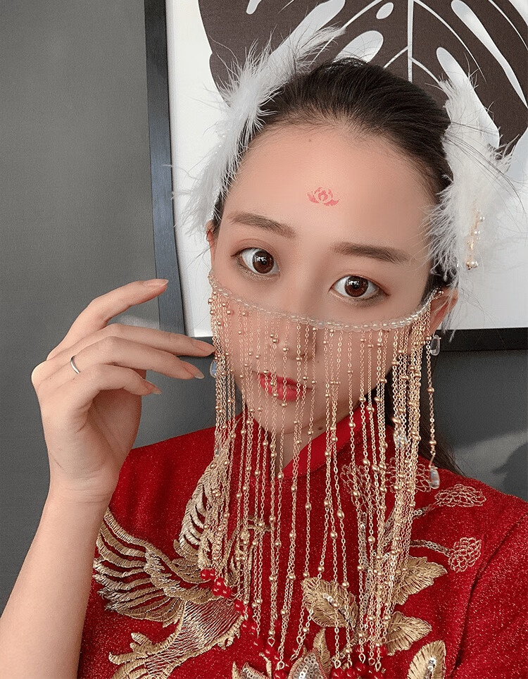 挂耳汉服头饰古装饰品遮面帘发饰超仙气流苏配饰面纱侈丽闳衍银色套装