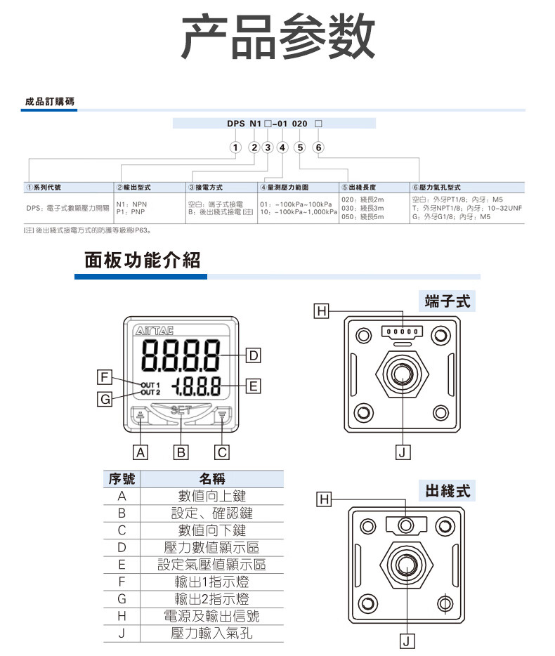 亚德客高精密数显压力表dpsn1