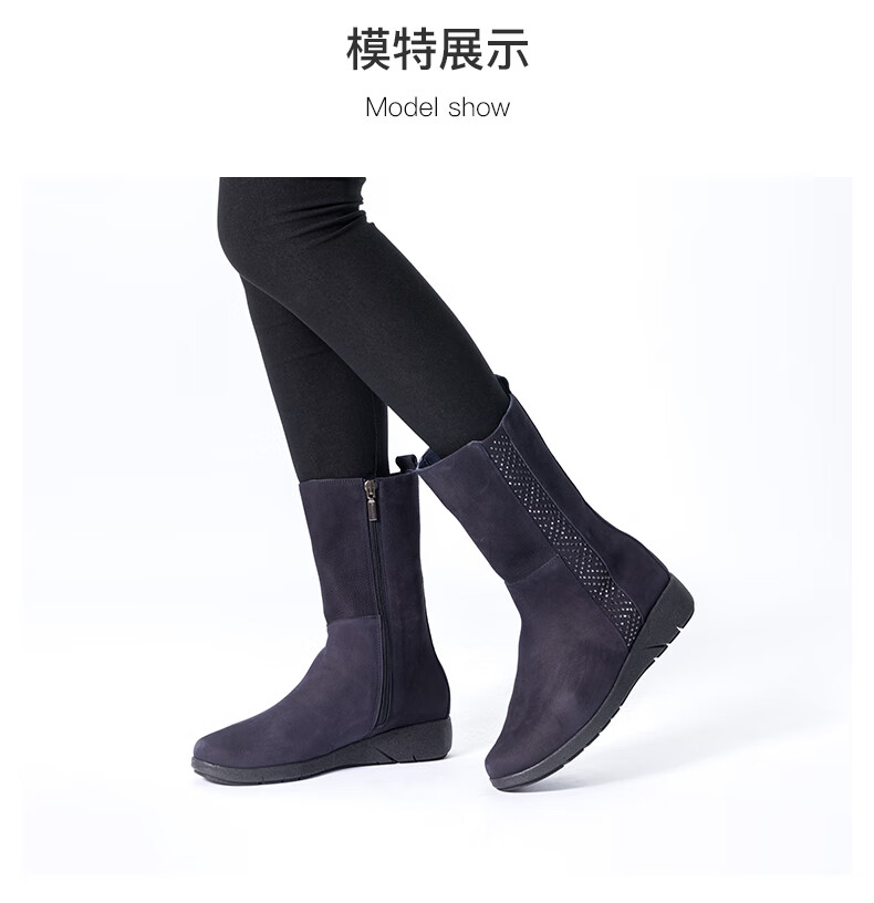 24小时进口女士中筒靴子舒适缓震厚底透气头层小牛皮冬季女鞋h24331