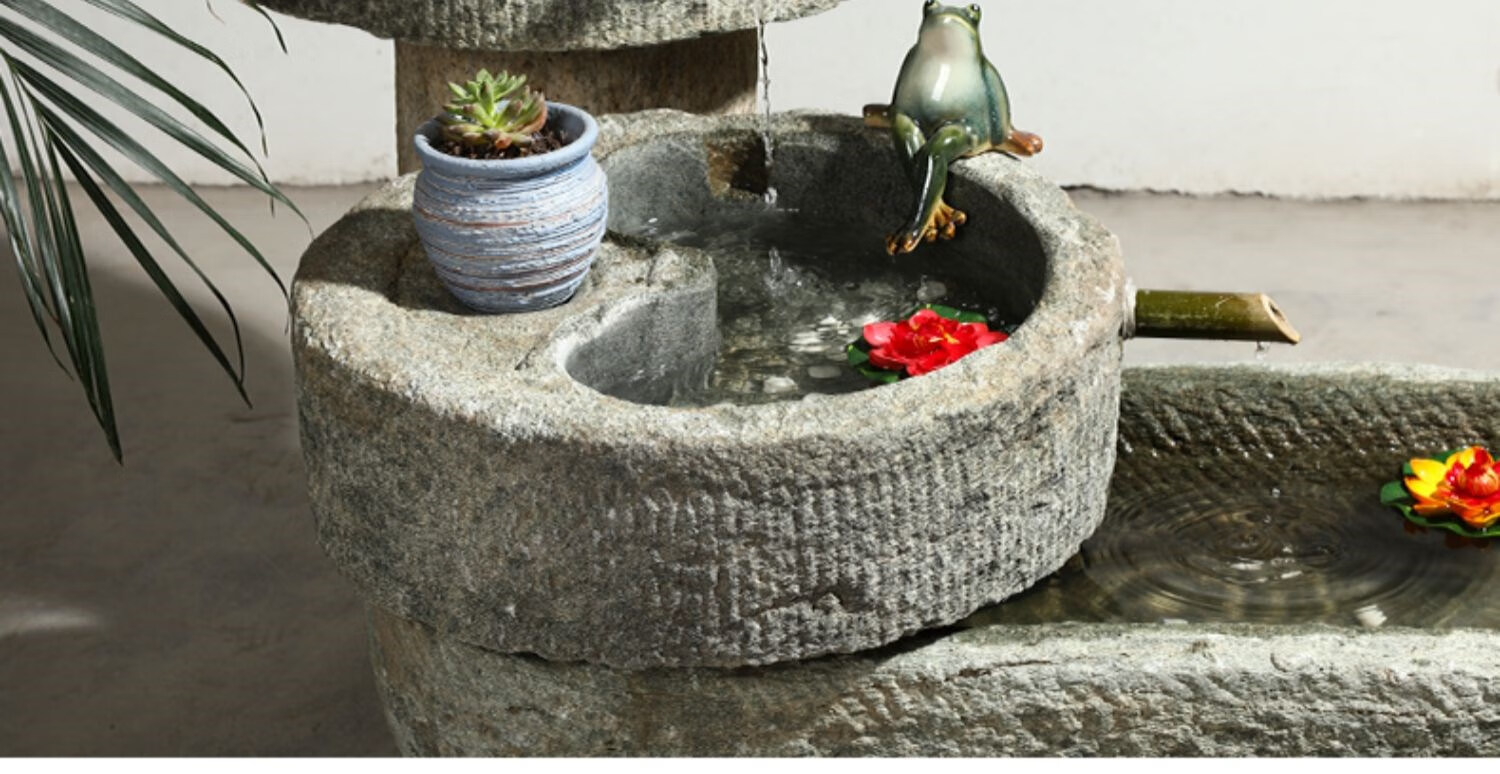 石头花盆仿古石雕鱼缸石头水槽花盆养鱼养花老石槽庭院流水组合老旧