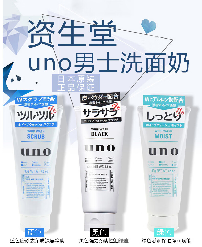 资生堂（Shiseido）UNO男士水乳护肤套装 控油洗面奶补水保湿乳液面霜爽肤水 3件 洗面奶绿色+爽肤水+温和乳液