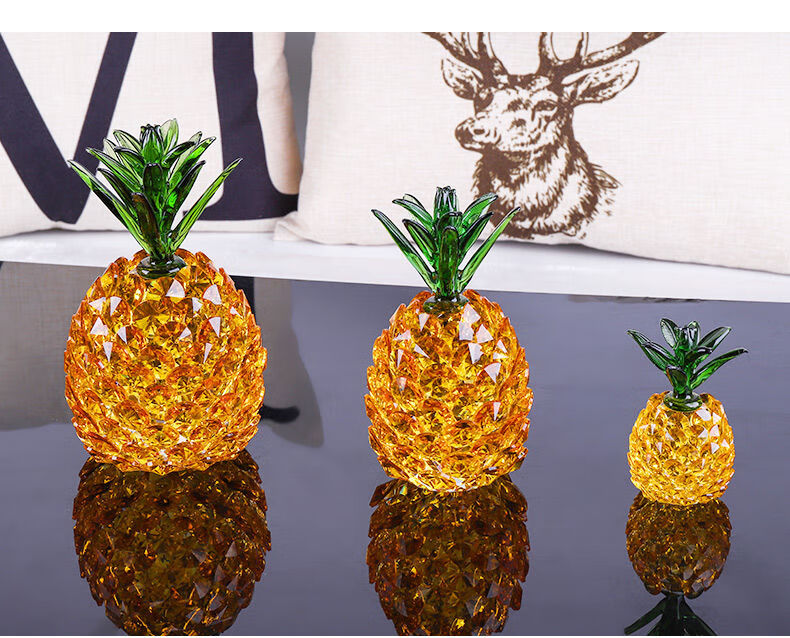 水晶菠萝摆件客厅酒柜家居装饰品创意礼品摆件光面菠萝大号