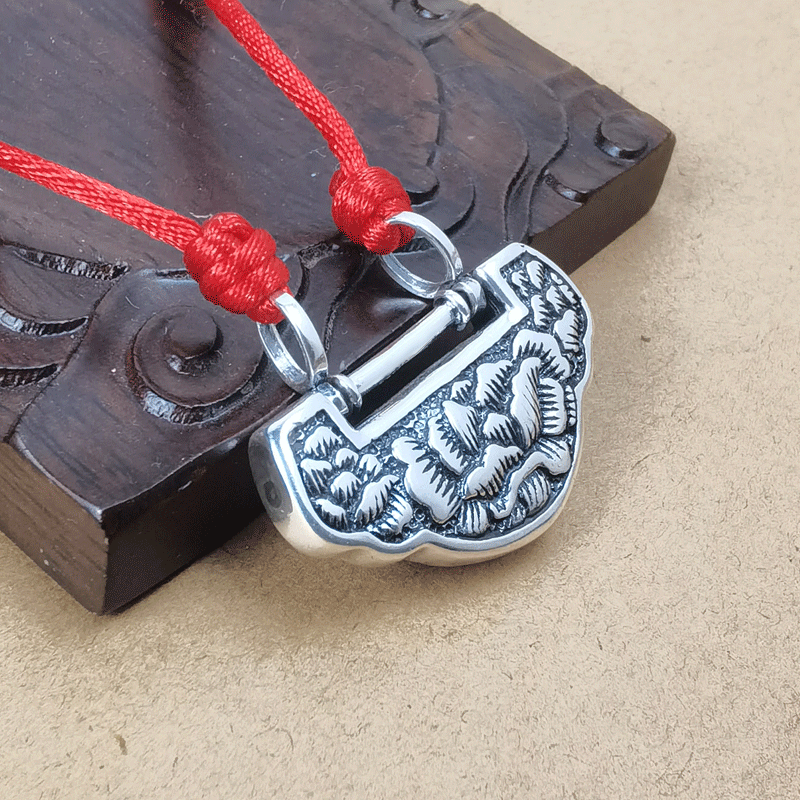 百氏银诚 长命锁纯银宝宝平安锁小孩满月银饰儿童银锁单吊坠女款大人