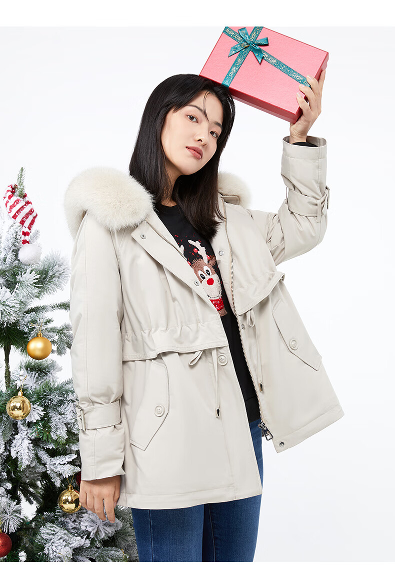 敦奴dunnu2021冬新款捷克鹅绒服狐狸毛领派克羽绒服外套 湖蓝 xxl