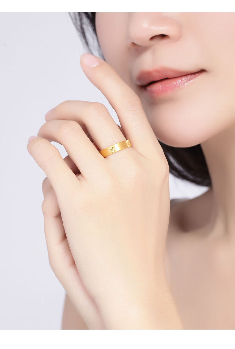 年货节 黎丝莱顿黄金戒指999足金拉丝钻纹呆口男女款戒指xyh0349