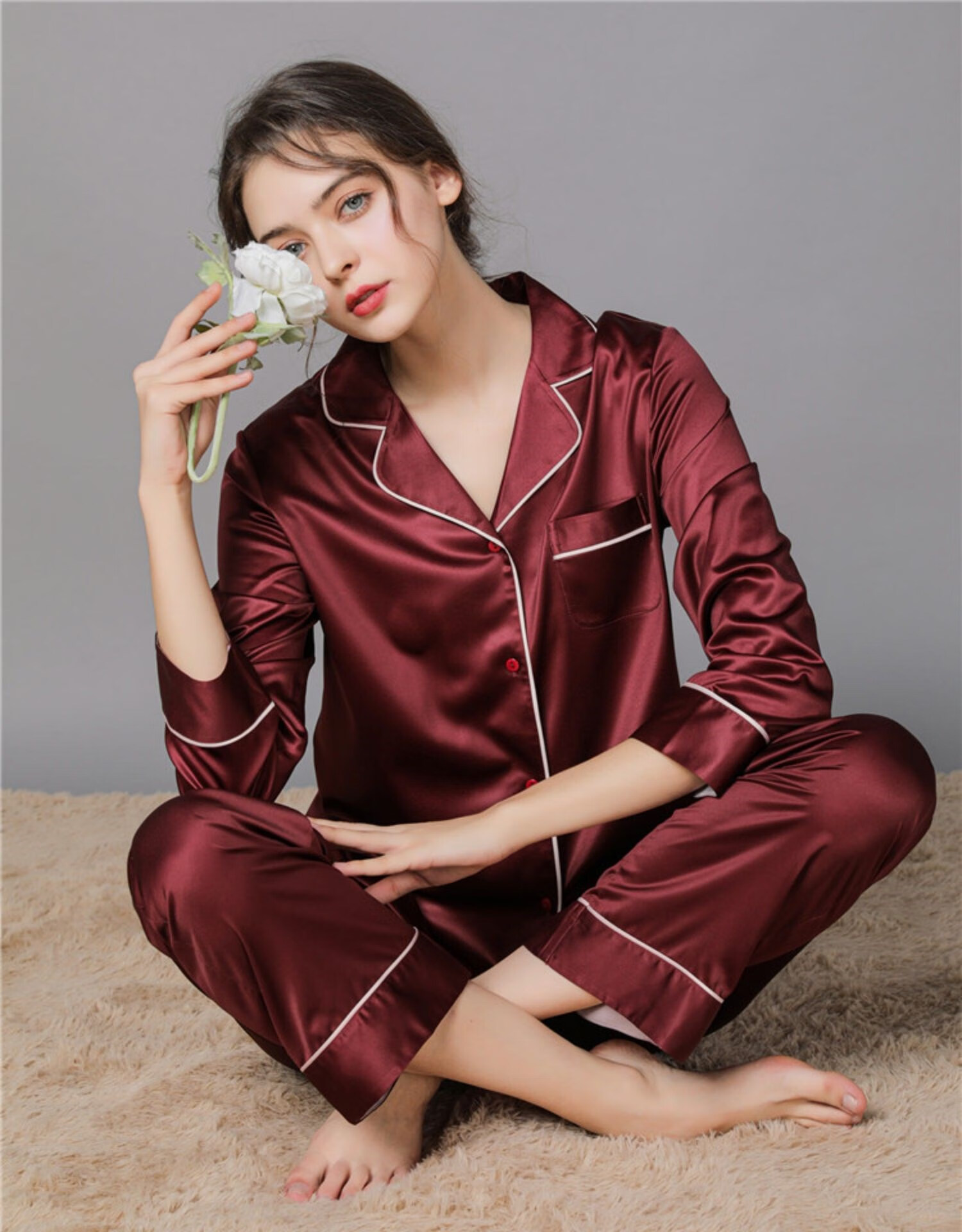 浪莎高档品牌轻奢100%桑蚕丝睡衣女长袖长裤春秋季真丝妈妈家居服丝绸