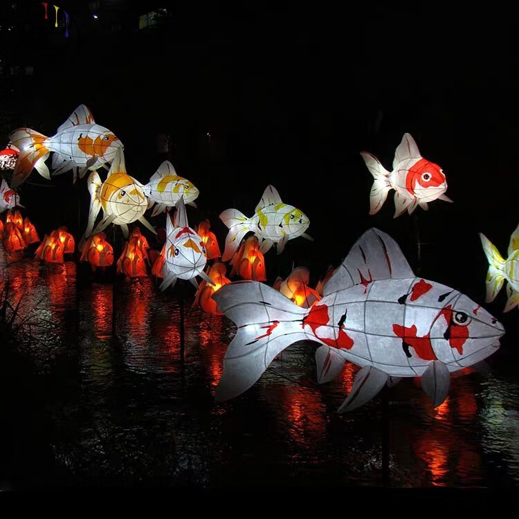 卡通金鱼鲤鱼花灯锦鲤发光枊井金鱼灯笼餐厅挂 红鲤鱼长100cm【图片