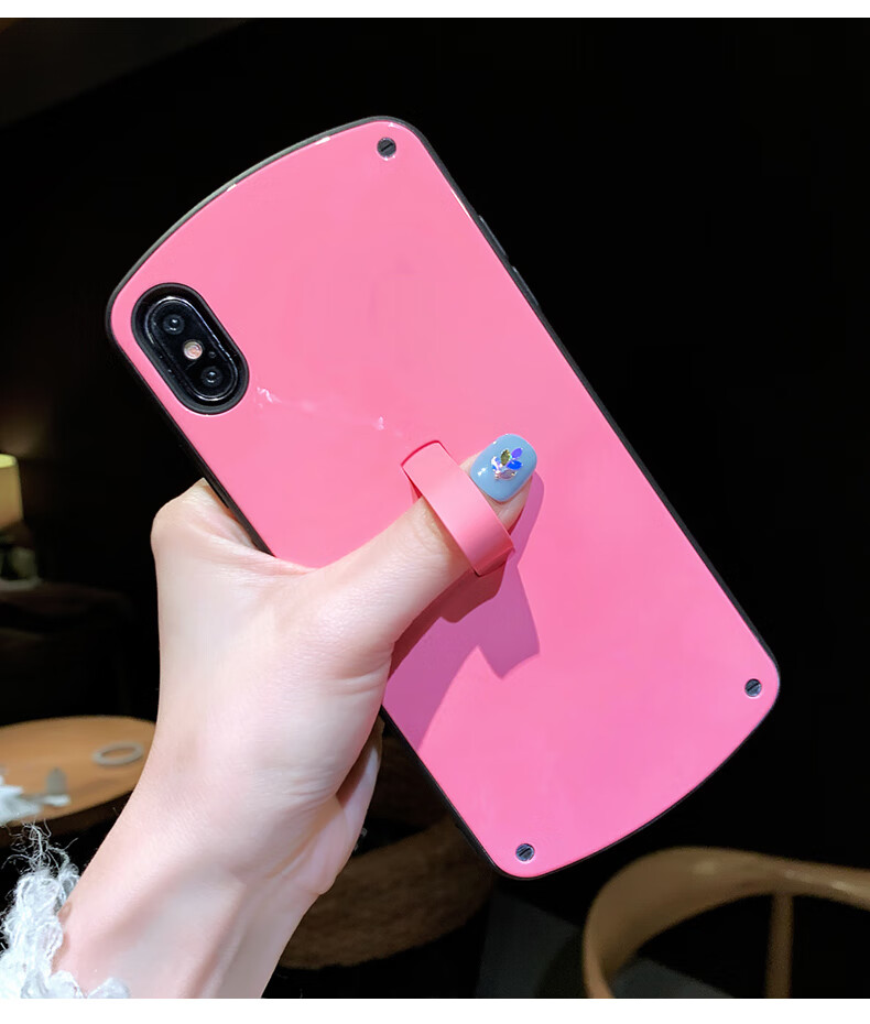 隐形指环扣一体8p简约纯侣款6sp新款女iphonexr硅胶防摔 7/8桃粉色