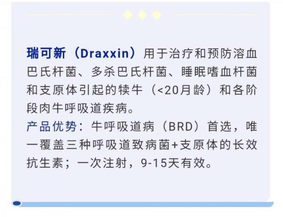 mofei兽用硕腾瑞可新(美国进口)泰拉霉素注射液牛用应急注射液美国