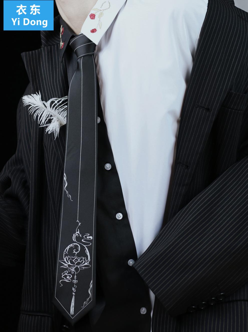 dk领带拉面罐头 莲花灯 jk/dk 手打领带 女 古风 黑色领带 黑色()