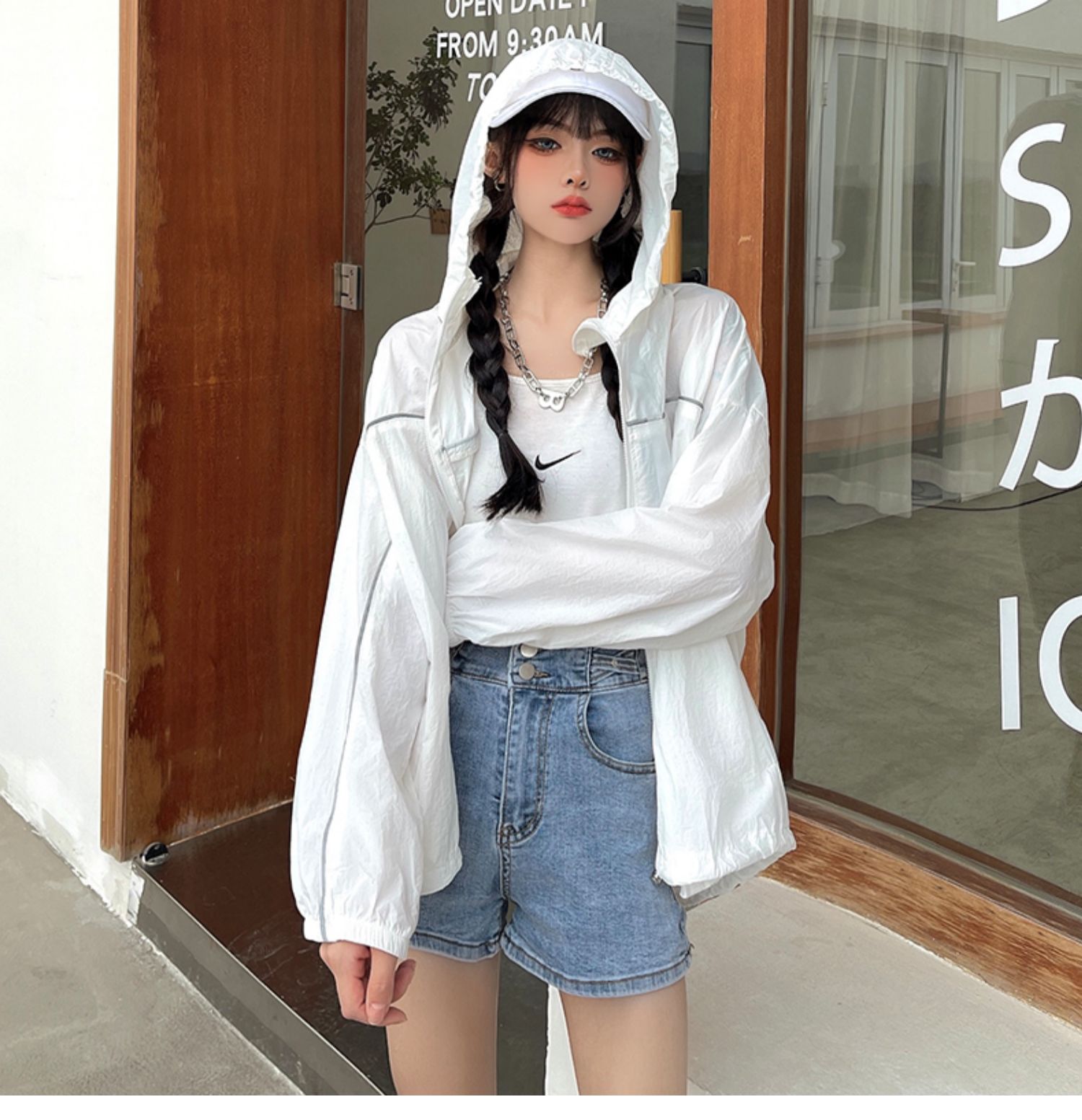 白色防晒衣女夏季2022新款显瘦长袖短款ins潮百搭外套8008白色均码