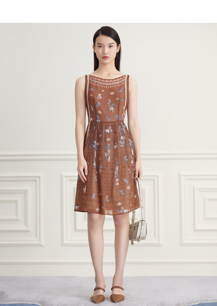 vgrass维格娜丝2022年春季新款商场同款连衣裙vslqm21930咖色5m