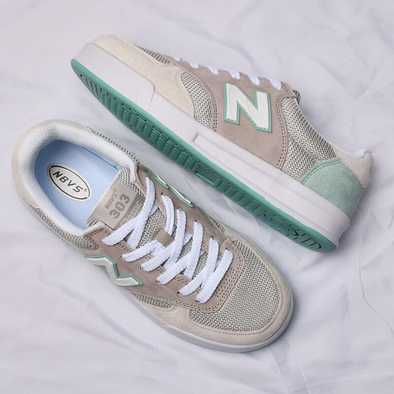 新百伦女鞋303运动板鞋男防滑皮面300休闲帆布鞋潮 新百伦303-深灰黑