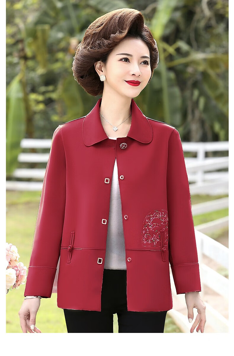 QIUFULUO 2026 Mom's Spring New Fashion Jacket Chinese Style Middle-aged and Elderly Women's Spring and Autumn Coat for 50s and 60s Stylish Clothing 16
