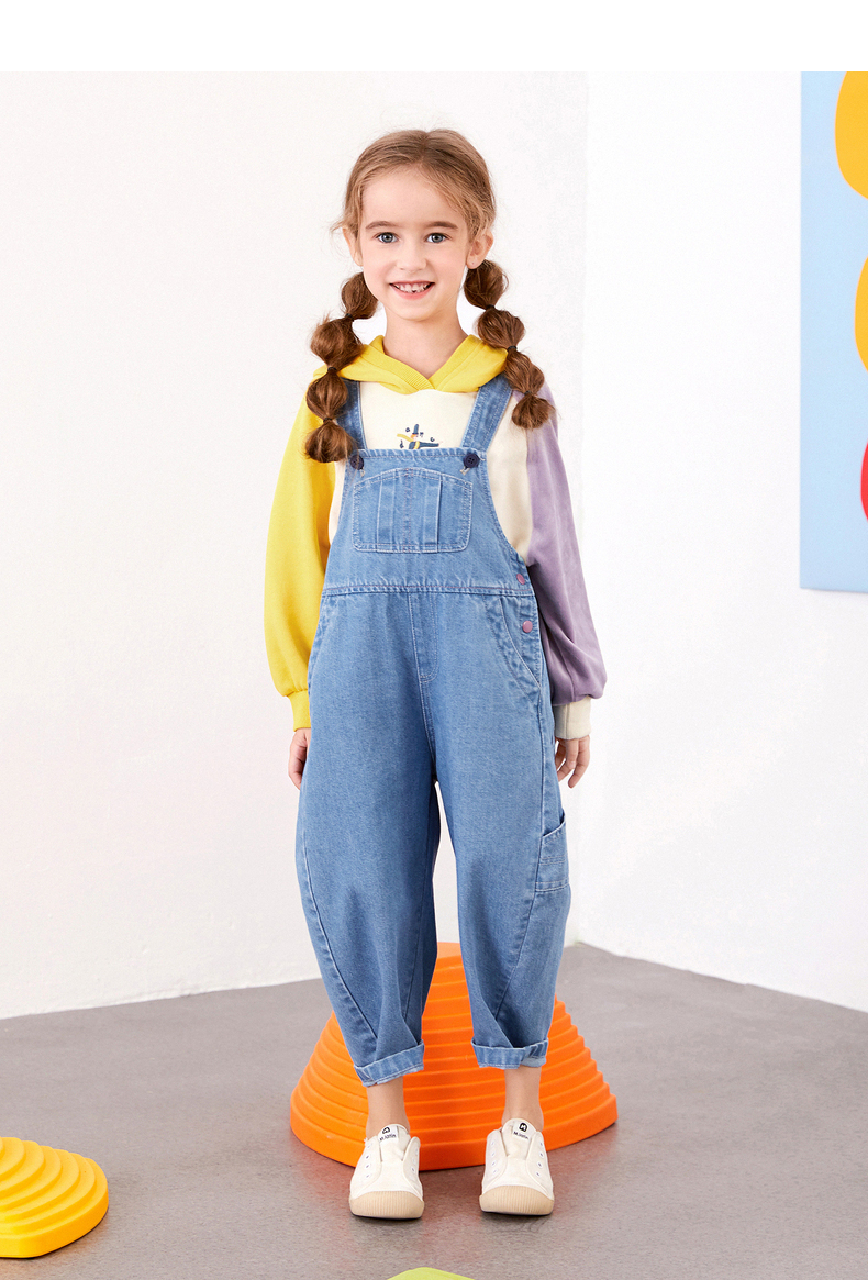 马拉丁童装女大童背带裤春秋秋新款个性牛仔背带长裤子时尚百搭 牛仔