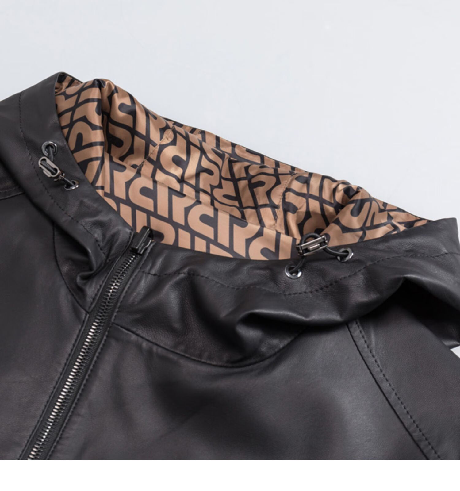 rare威雅男装男士皮夹克连帽外套双面穿羊皮皮衣黑色46