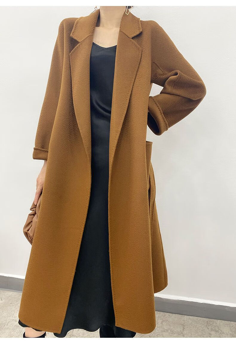 高端水波纹双面羊毛羊绒大衣女中长款秋冬新过膝毛呢外套 祖母绿 xl