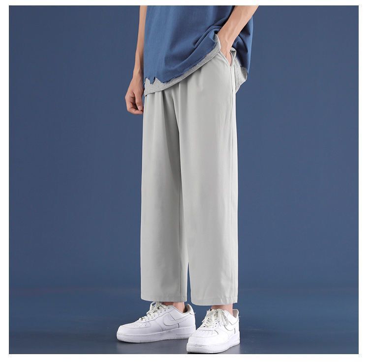 啄木鸟22年新款黑色冰丝阔腿裤男宽松直筒垂感九分百搭休闲西裤男士