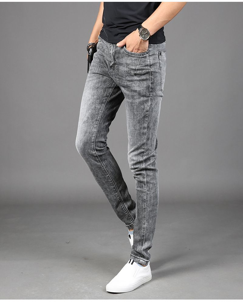 牛仔裤男修身小脚裤烟灰色潮流休闲加绒加厚男士长裤子冬款 h 8837加