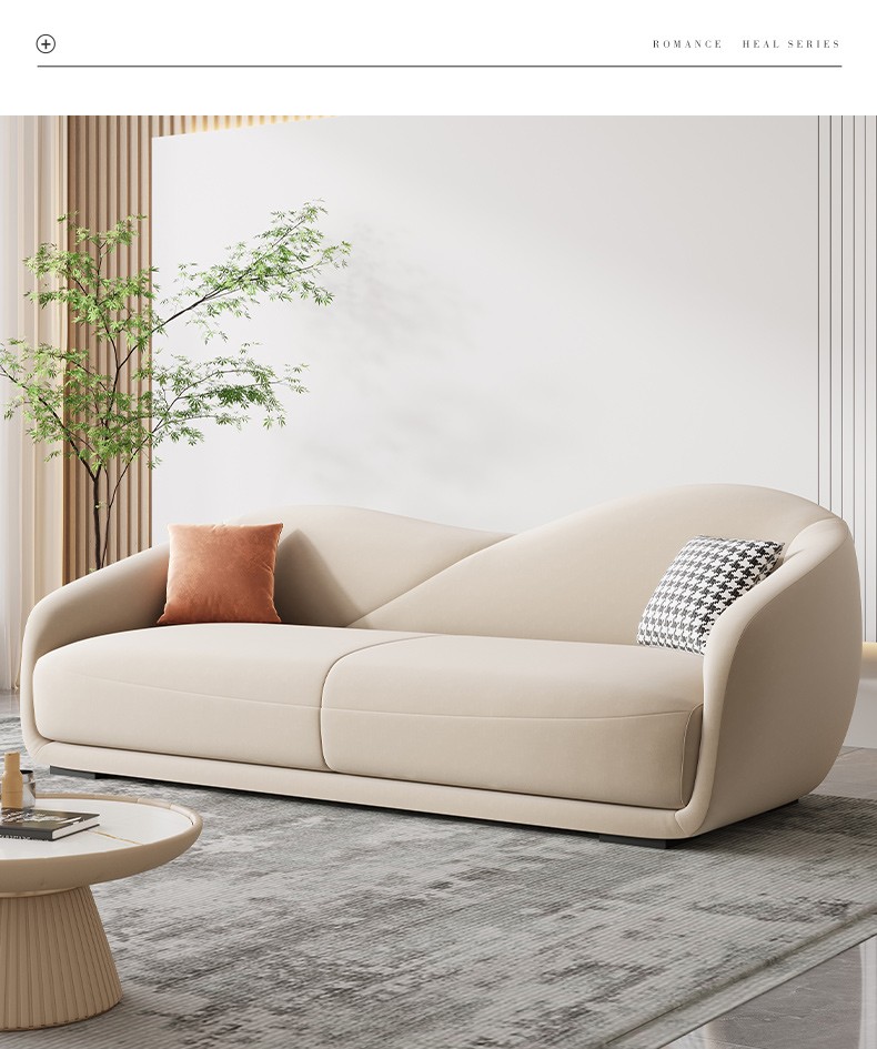 索菲奈 布艺沙发 科技布沙发 侘寂风奶咖色绒布简约现代意式轻奢弧形