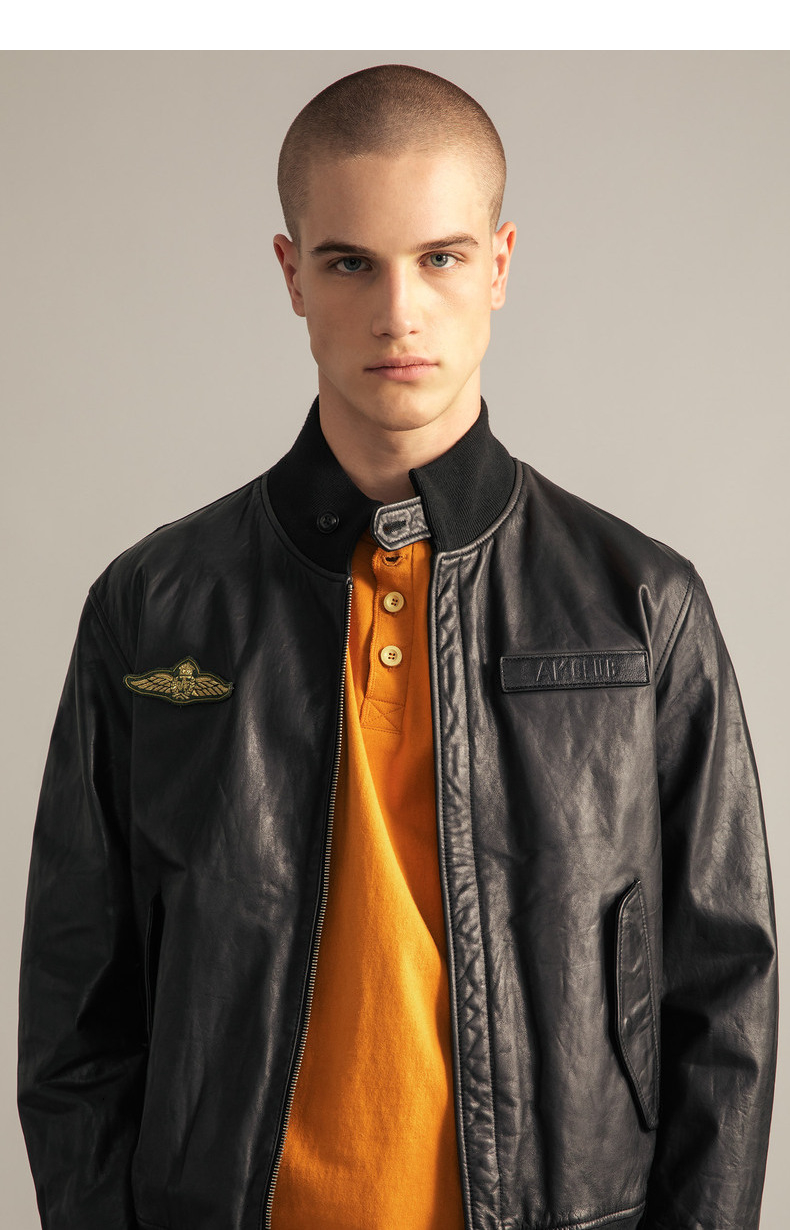 【商场同款】ak男装复古ma-1飞行夹克男外套真皮皮衣1908200 黑色 s