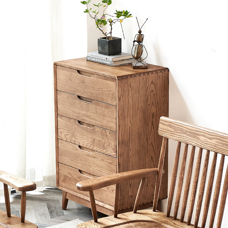 五斗橱卧室主卧用床尾柜木质原木白蜡木实木风经济型多斗柜五抽屉多