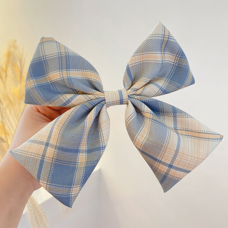 jk蝴蝶结发夹发饰超大发卡后脑勺弹簧夹子网红女日系格子头饰发饰 jk