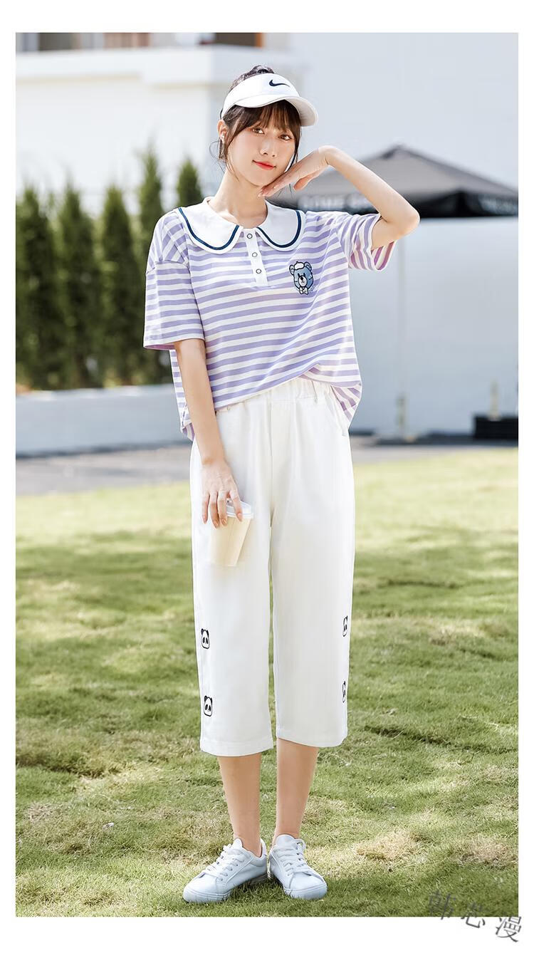 套装宽松韩版少女夏装初中高中学生女生跑步运动服两件一套jk紫色xl