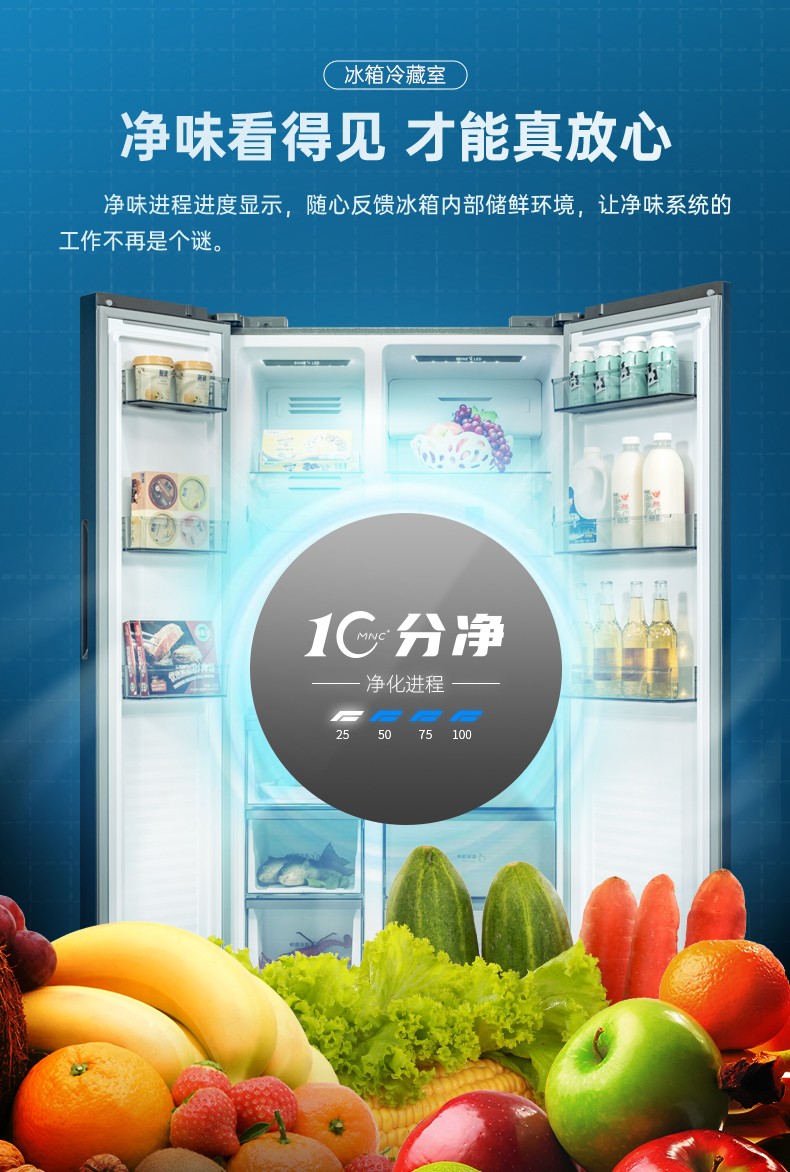 美菱meling十分净二代631升对开门冰箱一级能效变频风冷无霜嵌入式