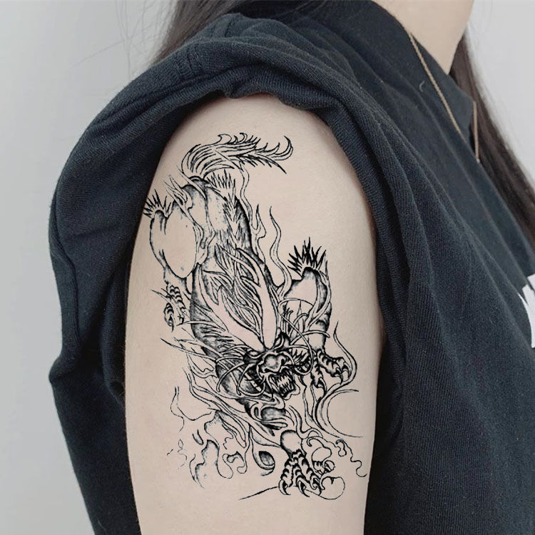 阪铭 纹身贴黑色火麒麟纹身贴防水男女防汗耐磨花臂半臂龙图腾仿真