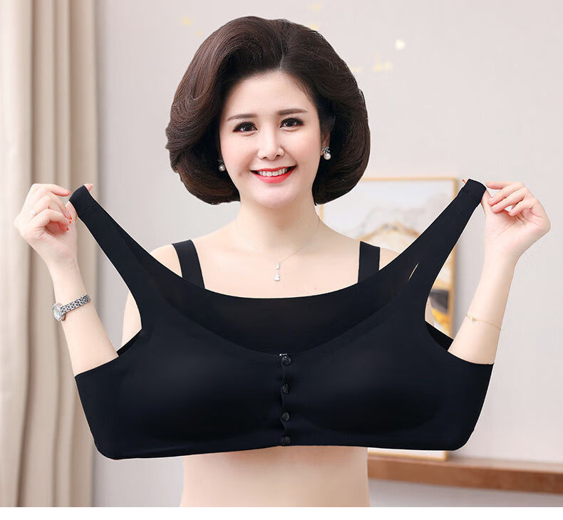 妈妈内衣女高品质妈妈内衣文胸中年妇女老年人女背心式乳胶冰丝前扣大