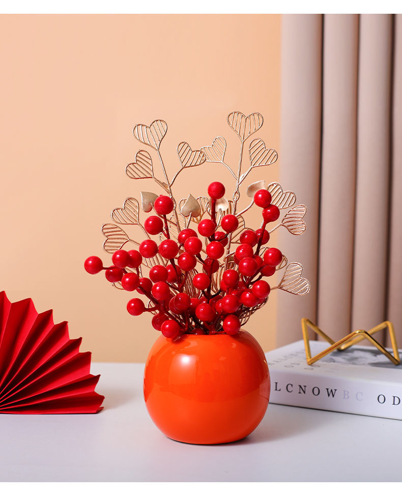 精品绿植发财果红果冬青假花仿真花摆设客厅新年装饰花婚房花艺摆件