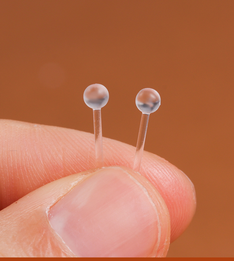 耳棒耳洞透明耳棒树脂耳钉女隐形学生塑料耳棍防堵针 圆头款2对装(针