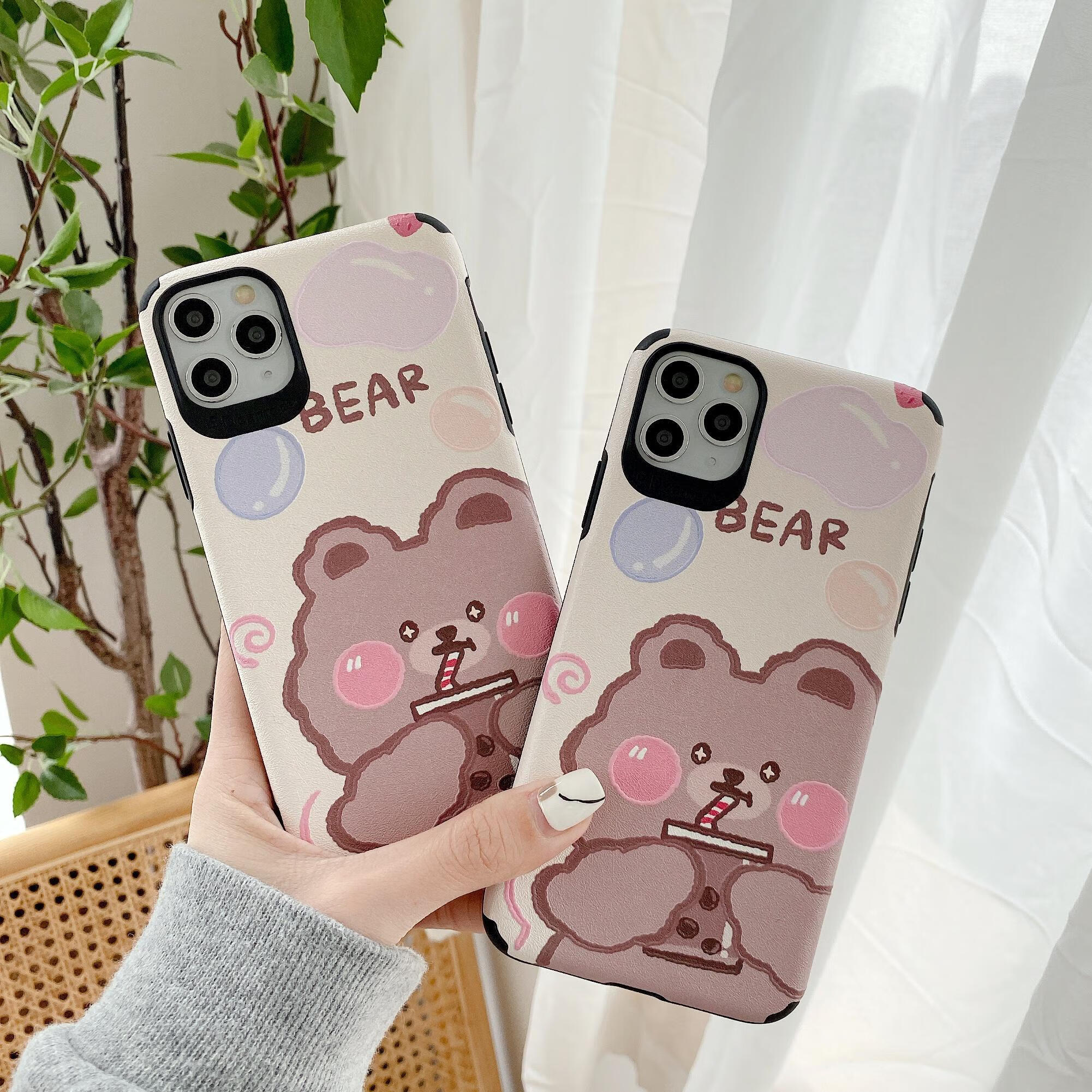 bear可爱奶茶小熊蚕丝纹oppo a5a9手机壳a7xa11xr17卡通reno3创意k3k5