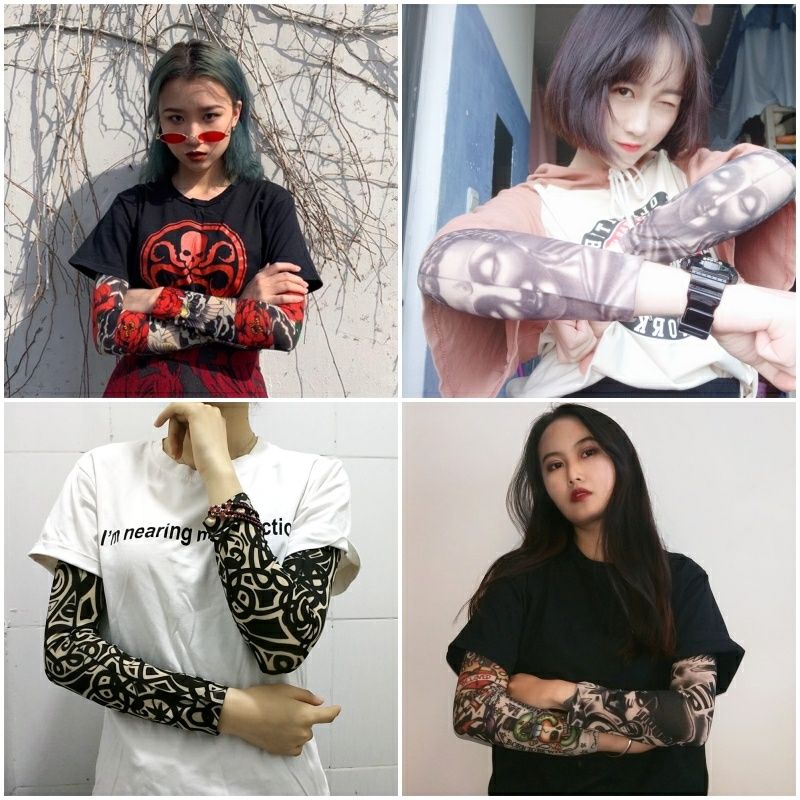 纹身袖套花臂冰丝套袖无缝男女骑行夏季开车冰爽防晒印花臂39号紫龙s