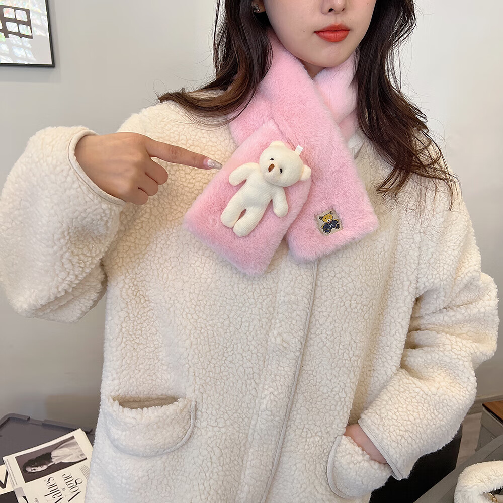 南极人小熊玩偶围巾女一体帽秋冬季韩版百搭保暖毛绒卡通可爱子款围脖