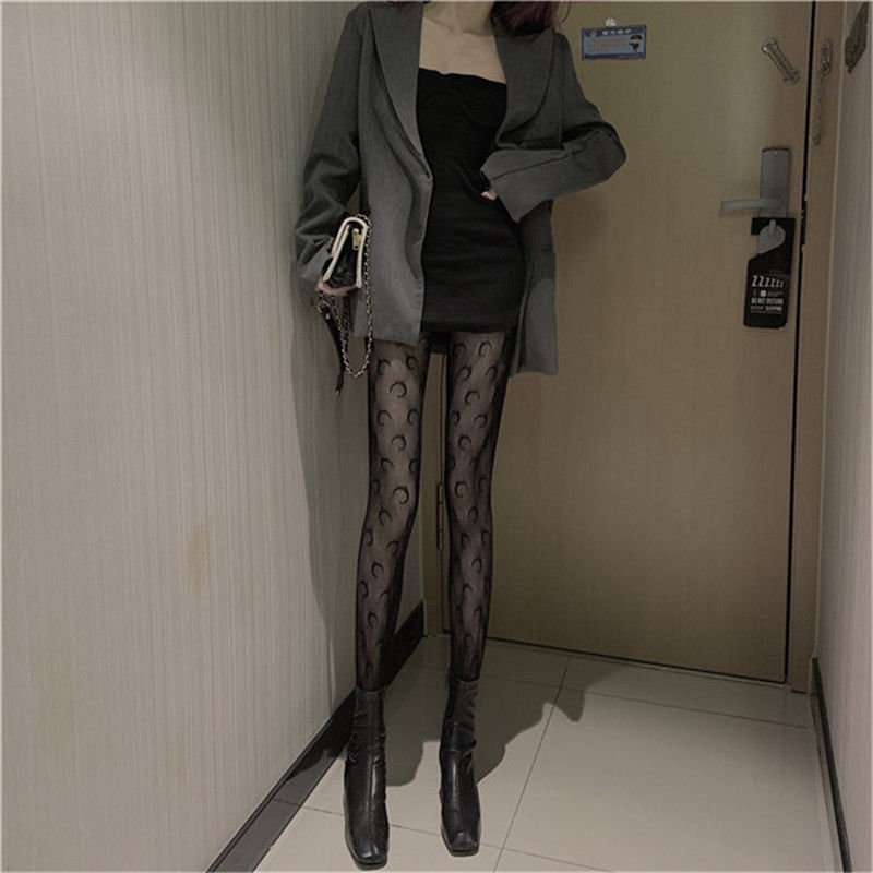 日系月亮打底裤显瘦黑色连裤袜女高筒丝袜连体袜春秋款性感渔网袜