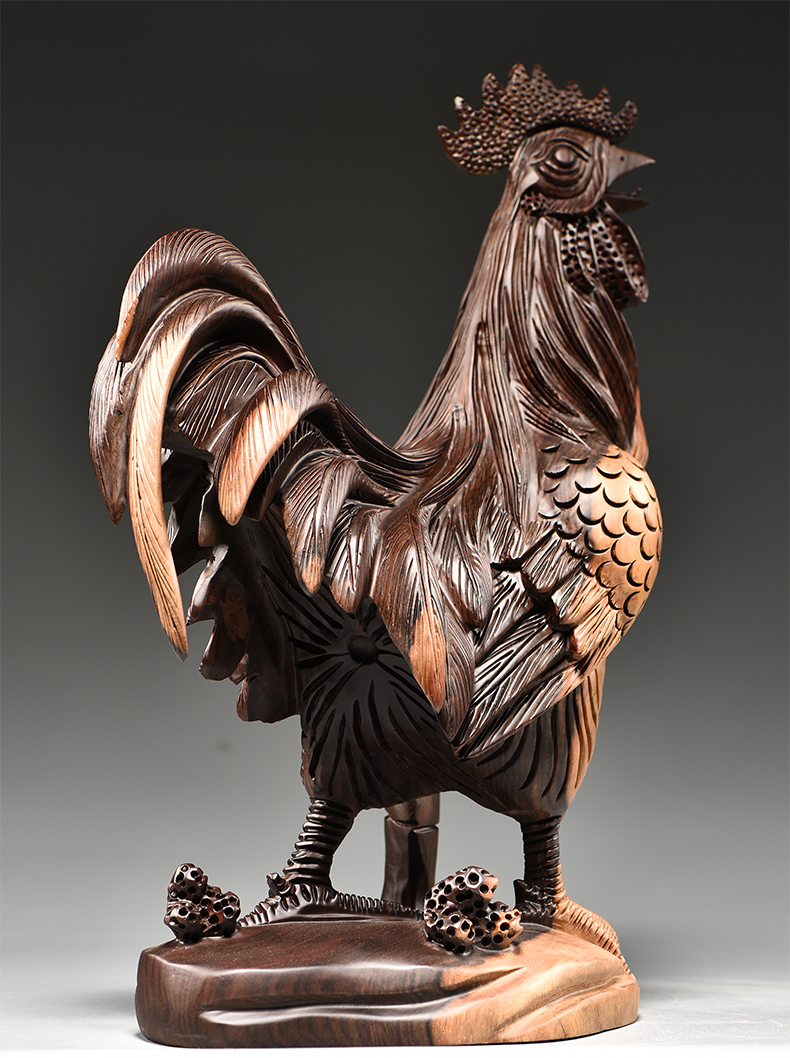 友漾木雕鸡摆件三合十二生肖木鸡家居客厅办公室装饰开业乔迁送礼精雕